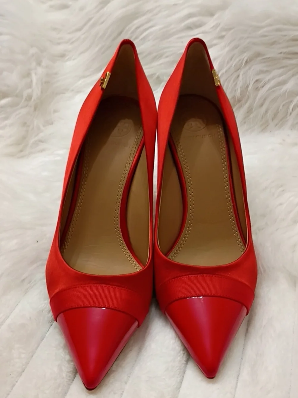 Tory Burch Red Poppy Satin Pointed-Toe Stiletto Pumps Size 5.5